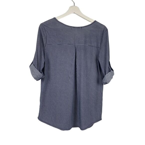 Eden & Olivia size small navy and white striped split neck top with roll sleeves - Picture 3 of 7